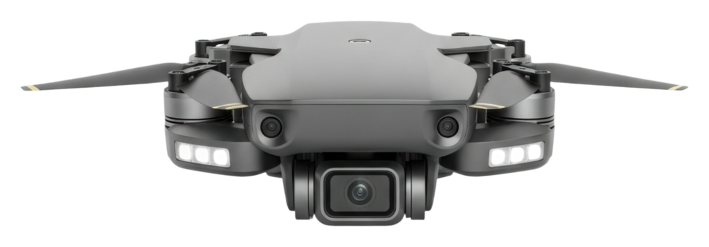 Drone flying above urban landscape aerial daytime isolated on transparent background