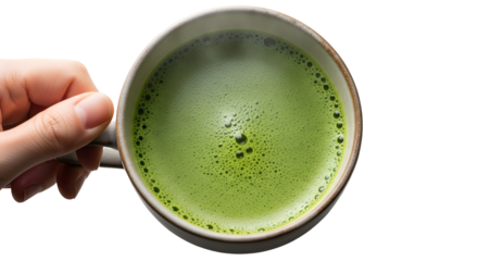 hand holding a green tea cup