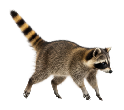 Raccoon running through forest wildlife nature scene isolated on transparent background