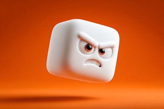 Angry white cube character expressing negative emotions