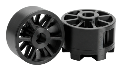 Printed black plastic parts industrial workshop product isolated on transparent background