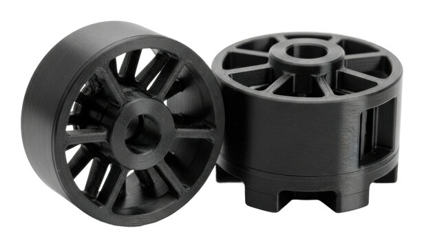 Printed black plastic parts industrial workshop product isolated on transparent background