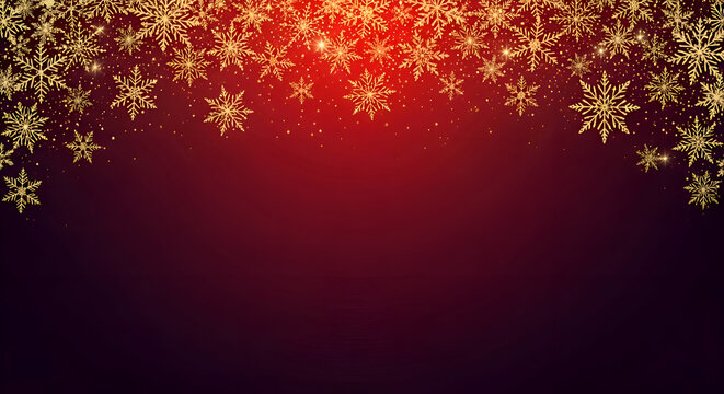 Golden snowflakes glitter on a red background elegant festive design for Christmas and New Years Eve celebrations perfect for cards and invitations