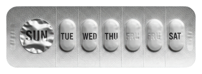 Weekly medication organizer home product top view isolated on transparent background