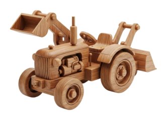 Wooden toy tractor craftsmanship toy making isolated on transparent background