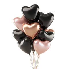 heart-shaped balloons in black and rose gold, Heart-Shaped Balloons in Black and Rose Gold Creating a Stylish, Elegant Celebration Display, isolated on transparent background