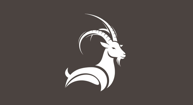 Minimalist white goat illustration on a dark background, perfect for logos and branding