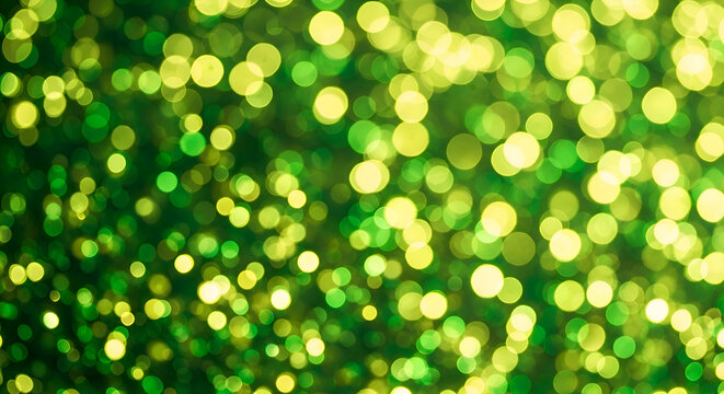 Abstract green and yellow bokeh background soft blurred lights creating a festive mood perfect for holiday or party backdrops - Powered by Adobe