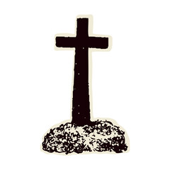 Bold black christian cross motif hand drawn vector style. Flat wooden cross or simple gravestone marker icon. For sacred holy christianity religion or catholic christ concept clip art.
