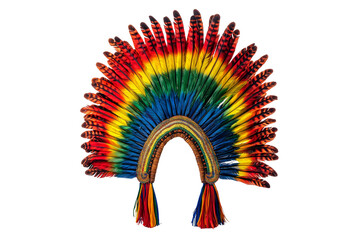 Symmetrical Rainbow Tribal Headdress Isolated on Transparent Background
