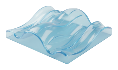 Flowing blue wave sculpture space decorative modern side view isolated on transparent background