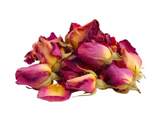 Pile of dried rose buds isolated on transparent or white background, png