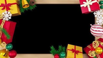 Merry christmas with golden square frame and gifts - Powered by Adobe