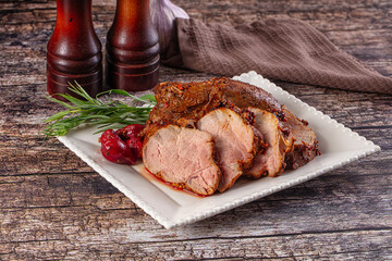 Baked pork sirloin with cornus