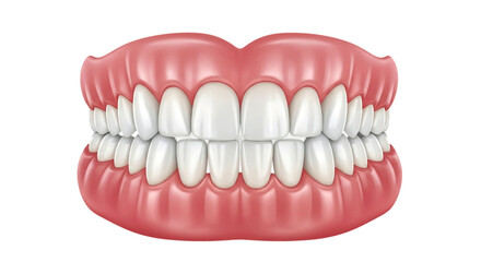 A set of perfect white teeth with pink gums