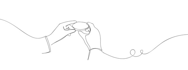 Scientist's hand holding a tray of germs, in one continuous line. line design vector illustration Editable stroke.