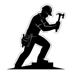 Black silhouette construction worker with hammer and tool belt on steps image 1