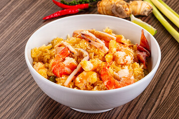 Asian fried rice with seafood