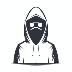 Dark silhouette of a hooded figure conceals the face with a mask for anonymity