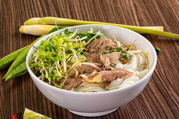 Vietnamese pho bo soup with beef