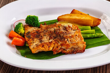 Gourmet asian Grilled crocodile steak