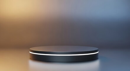 Modern dark podium with glowing light ring against gradient background