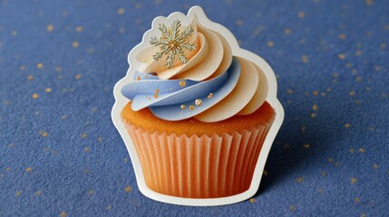 Die cut Christmas cupcake sticker on blue background