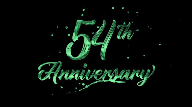 54th anniversary text animation in green metallic effect. suitable for celebrating special occasions, invitations, anniversary cards and social media. Includes alpha channel for any background.