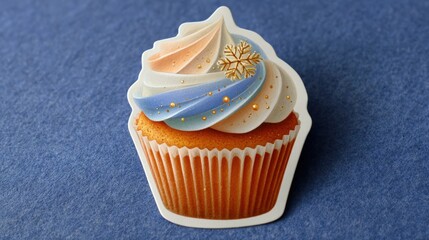 Die cut christmas cupcake sticker with snowflake, copy space