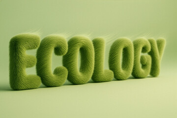 "Ecology" word made of soft green fur texture - sustainable design concept and eco typography illustration