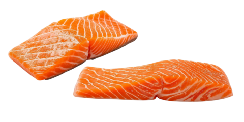 Fresh Salmon Fillet with Visible Lines on Transparent Background
