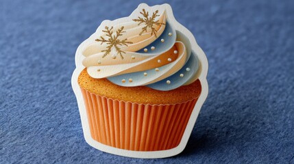 Hand painted die cut christmas cupcake sticker, copy space