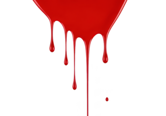 Red liquid drips, creating fluid streaks and drops, dynamic flow concept. isolated on transparent background