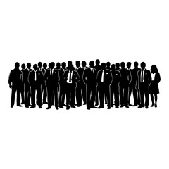 Black and white vector silhouette of a large group of business people image