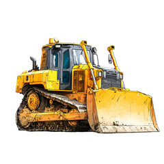 Obraz premium Yellow bulldozer with large blade and tracks isolated on transparent background