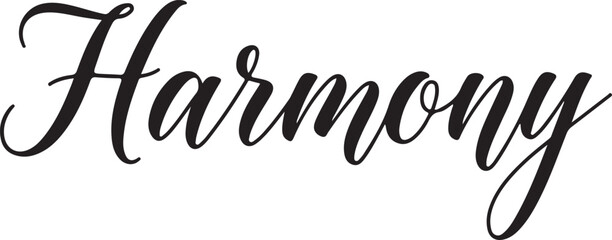 Black script calligraphy word Harmony on a white background peace unity