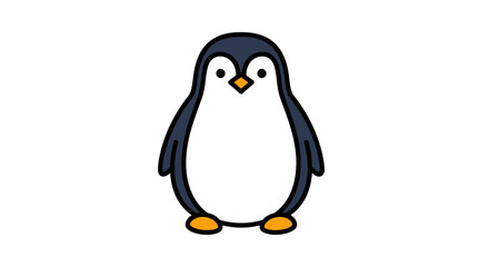 Cute small cartoon penguin standing calmly on an isolated white background.