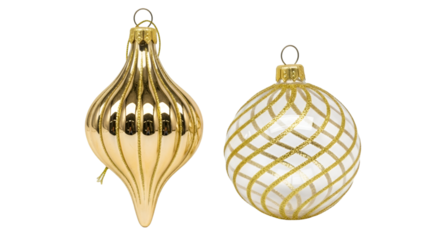 Gold and White Christmas Ornaments with Glitter Accents