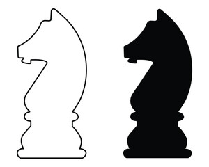 Horse or knight chess outline icons. Pawn chess icon for mobile concept and web design. Silhouette of horse chess piece on a white background. Vector illustration.