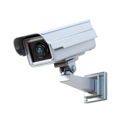 Modern white security camera mounted on a bracket isolated on transparent background
