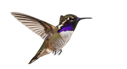 Fototapeta premium A colorful hummingbird with wings spread against a transparent background