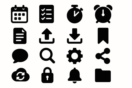 Set of black communication and productivity icons for digital use