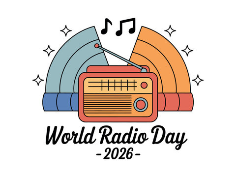 World Radio Day 2026 celebrates the power of radio with a vintage radio illustration. - Powered by Adobe