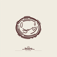 Line drawing of a chicken yolk. Round shiny yolk separated from egg white