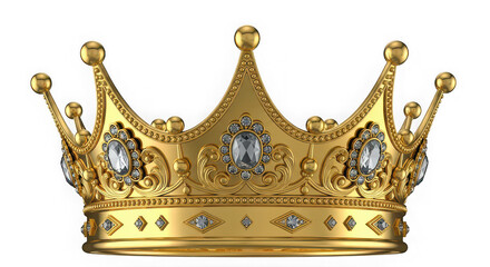 A detailed golden crown with jewels on a  transparent background 