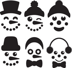 Variety of cute snowman faces vector illustrations for winter holidays