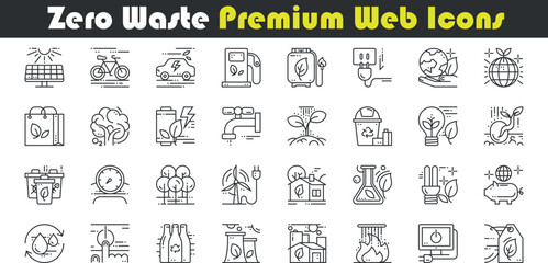Zero Waste Line Icon Set for Recycling, Composting and Eco Waste Management Vector