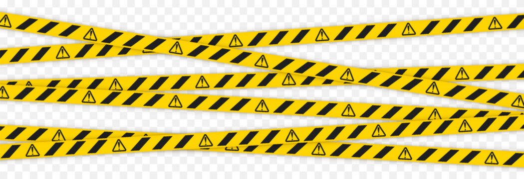 Yellow caution tape with black stripes. Caution tape PNG. Caution tape for marking hazardous areas on a transparent background.