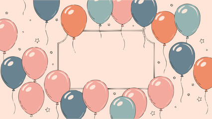 Pastel balloon frame background cute party celebration border with blank center space for invitation greeting or festive design