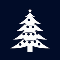 Cute Christmas tree vector icon with star and ornaments on black background. Great for holiday cards, kids’ designs, and festive digital artwork.